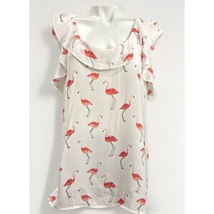 Loft Outlet Flamingo Semi-Sheer Blouse Ruffle‎ Collar And Sleeve Accent Large